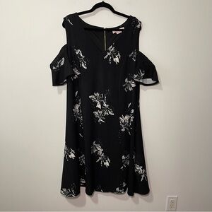 Pennington in every story women's black floral cold shoulder summer dress in 1X